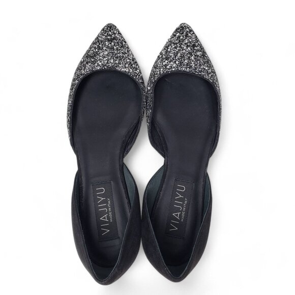 Viajiyu Metallic Glitter Flats Women's Pointed Toe Open Side Italian Evening 6.5 - Picture 4 of 9